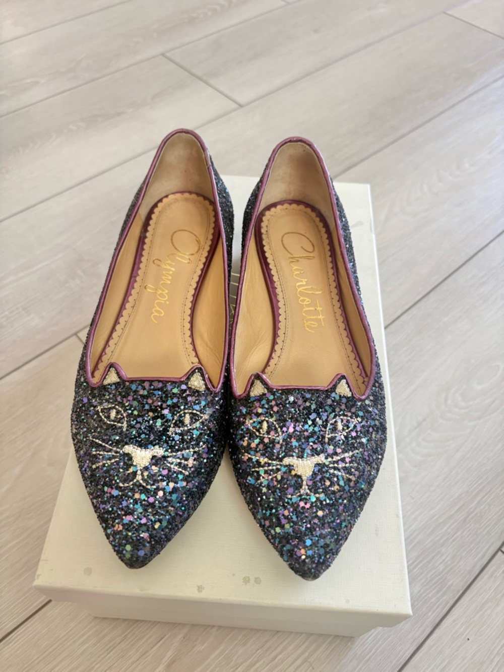 Charlotte Olympia Glitter Cat flats, Kitty Flats Limited Edition size 36/US 6